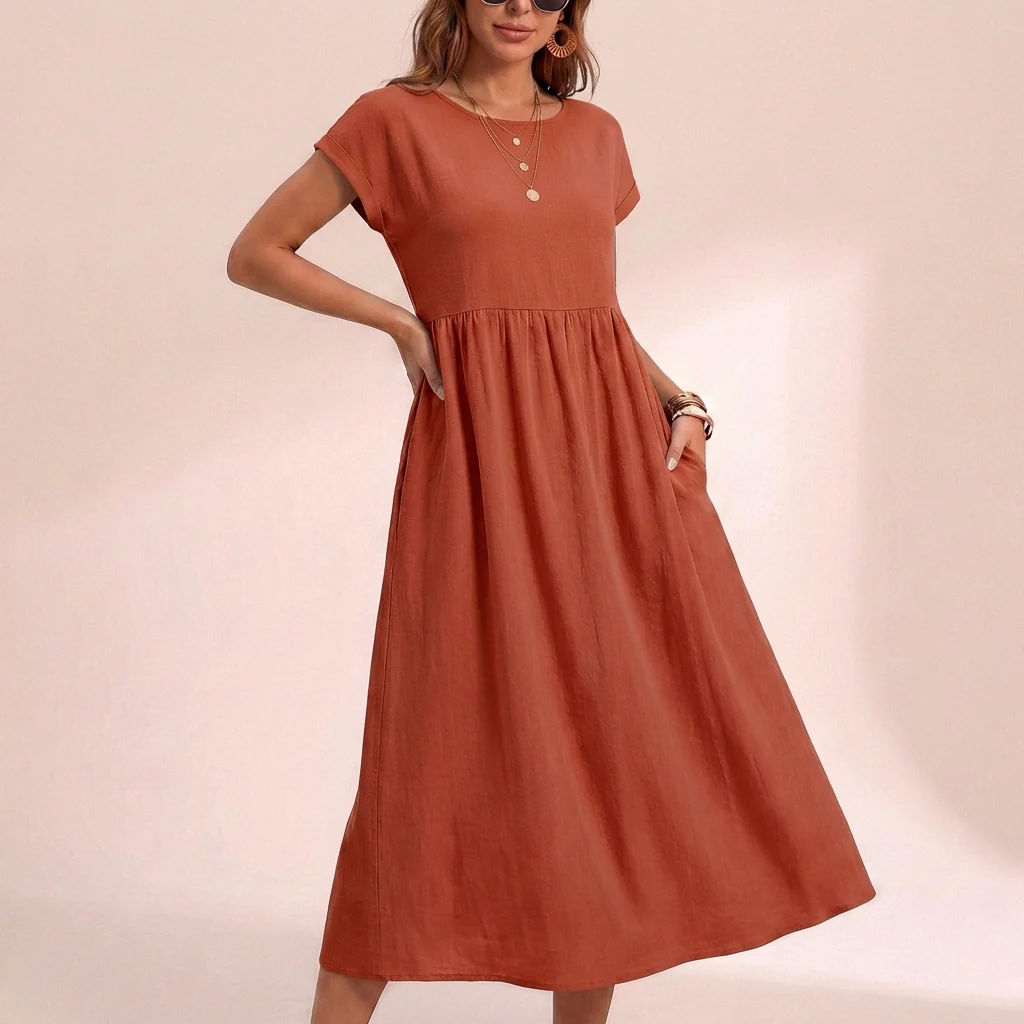 Isla Relaxed Fit Midi Dress | Boat Neck Pockets Dress - Image 9