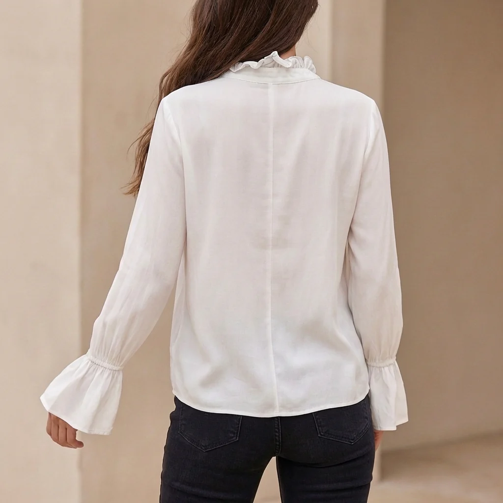 Isla Relaxed Fit Shirt | Bell Sleeve Ruffled Collar Shirt - Image 3