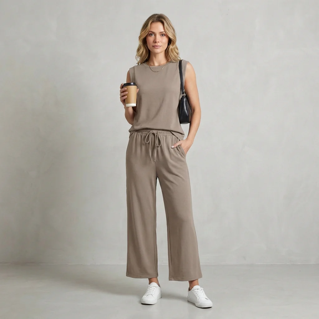 Isla Relaxed Fit Shoulder Pad Top And Pants Two-Piece Set | Solid Casual Wear - Image 3