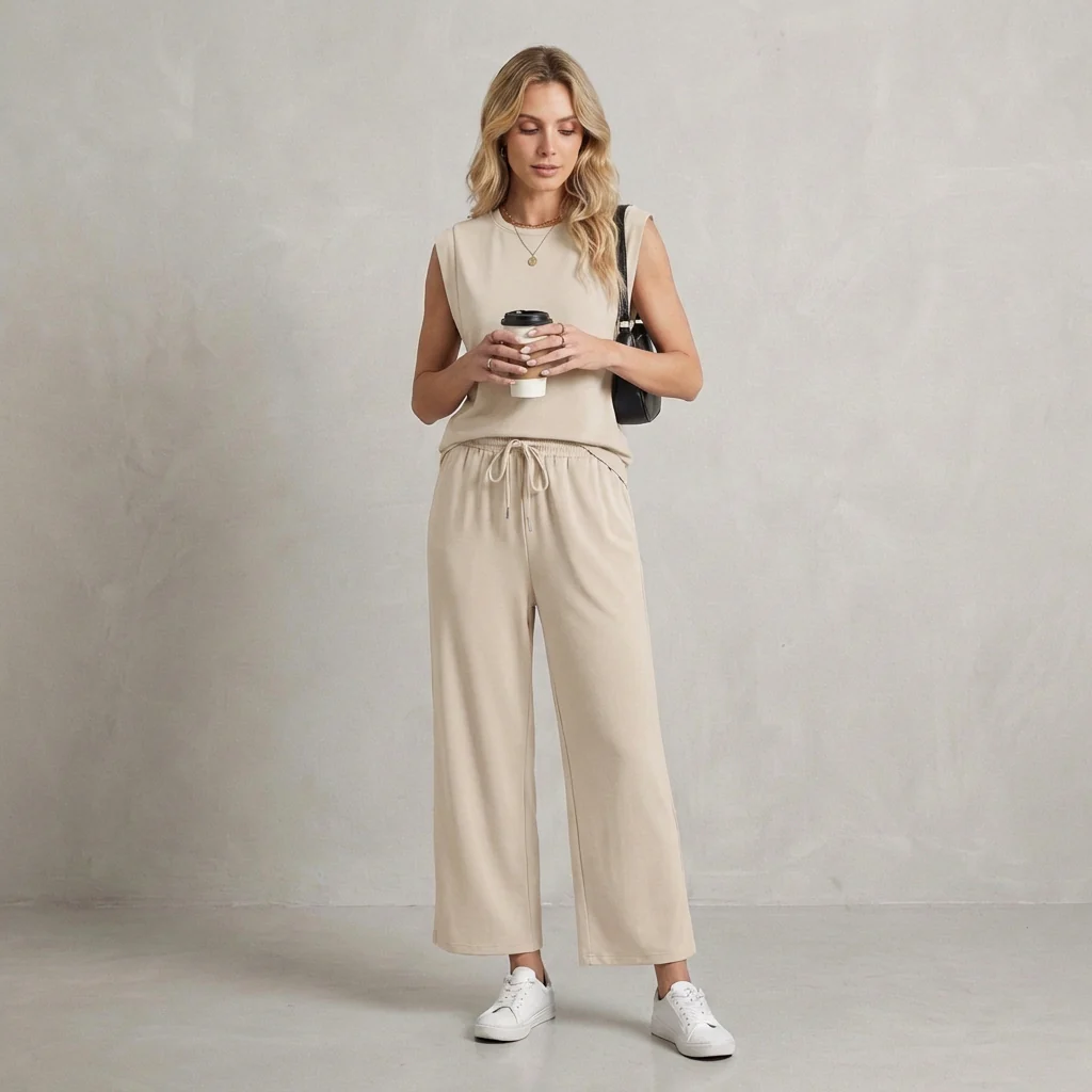 Isla Relaxed Fit Shoulder Pad Top And Pants Two-Piece Set | Solid Casual Wear - Image 6