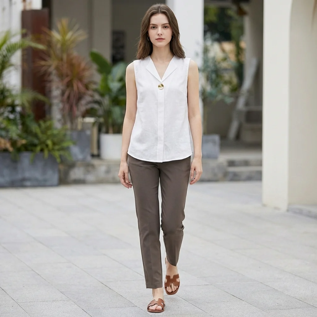Isla Relaxed Fit Sleeveless Blouse | Collared Button Front Blouse - Image 2