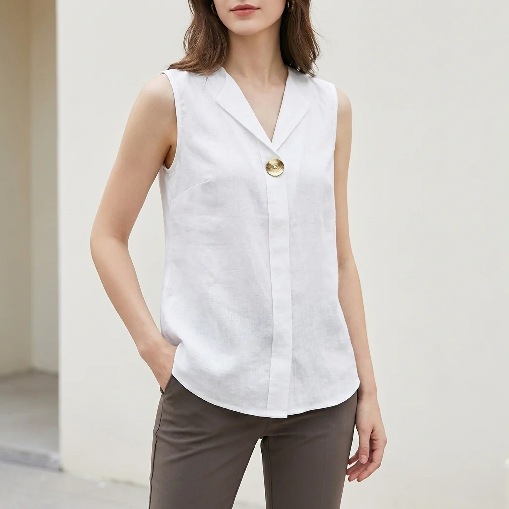 Isla Relaxed Fit Sleeveless Blouse | Collared Button Front Blouse - Image 3