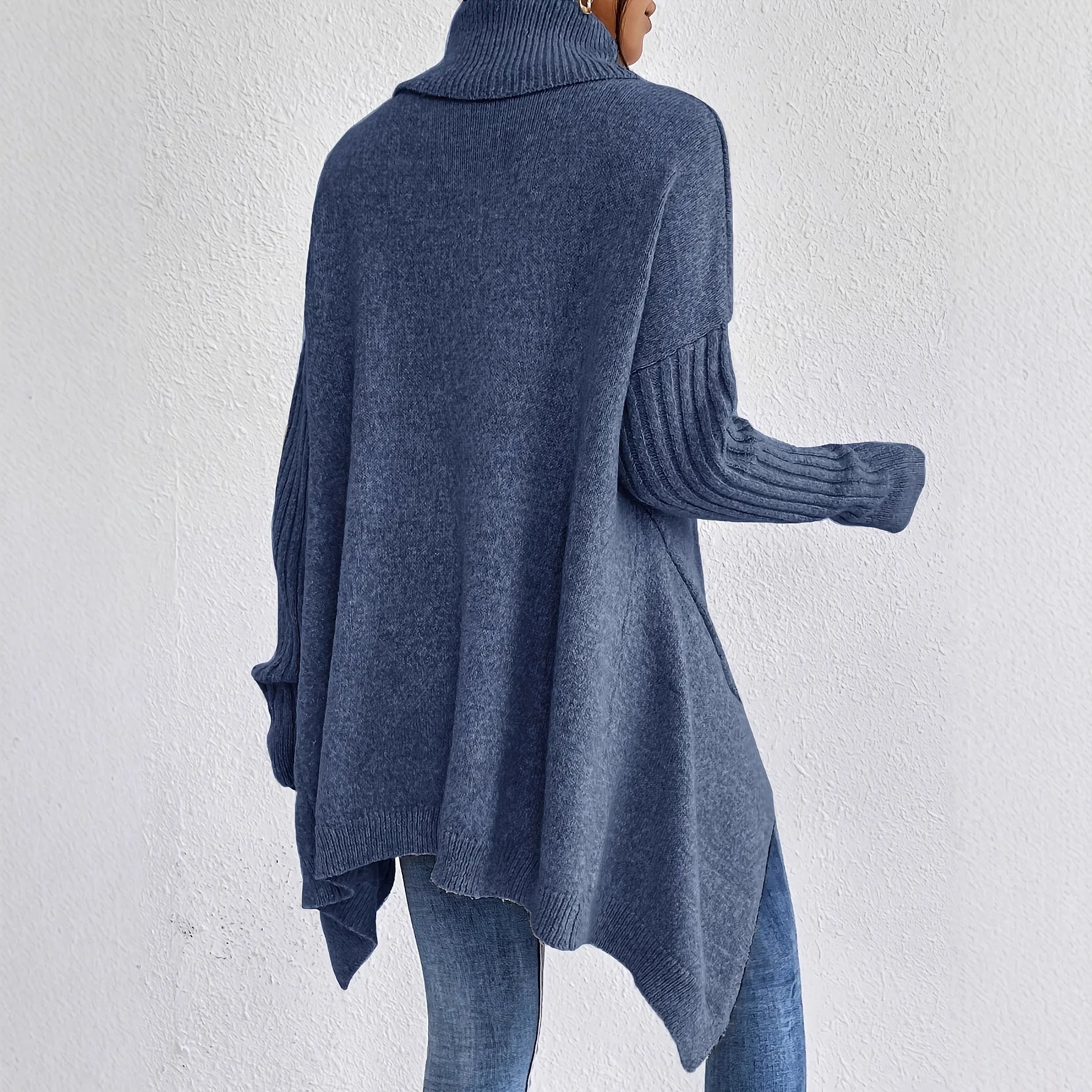 Isla Relaxed Fit Turtleneck Sweater | Ribbed Cuffs High-Low Hem Sweater - Image 4