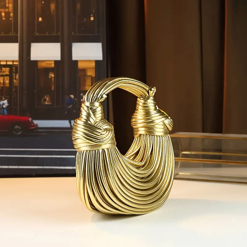 Isla Sculptural Structured Handbag | Knotted Details Curved Handle Handbag - Image 2
