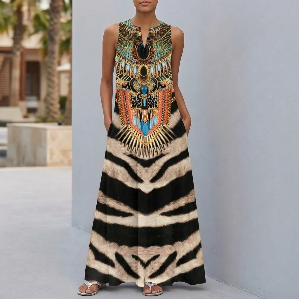 Isla Sleeveless Maxi Dress | Floral Print Pockets Dress