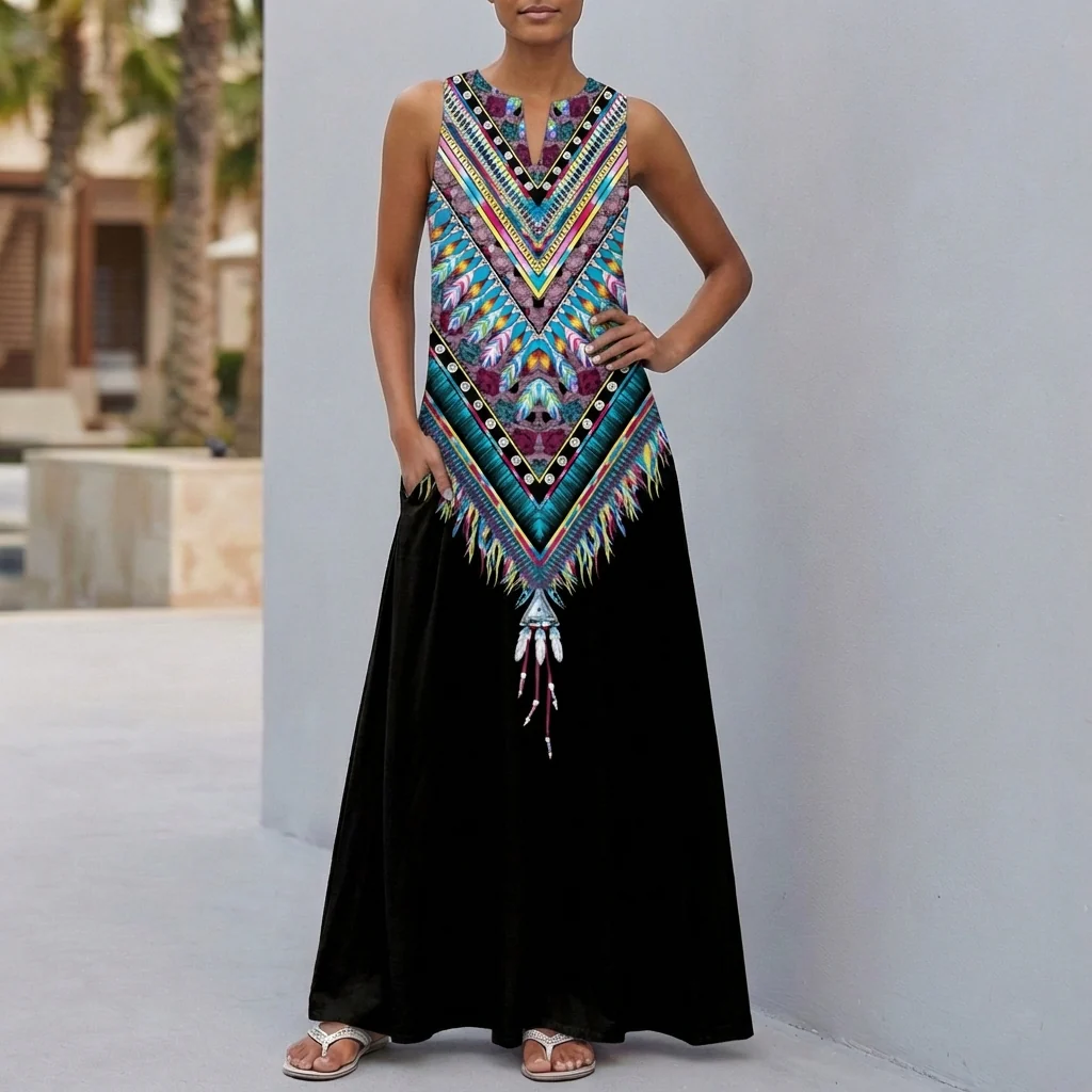 Isla Sleeveless Maxi Dress | Floral Print Pockets Dress - Image 4