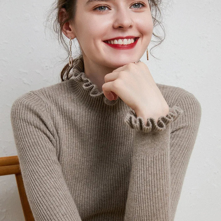Isla Slim Fit Turtleneck Sweater | Ruffled Ribbed Sweater - Image 4