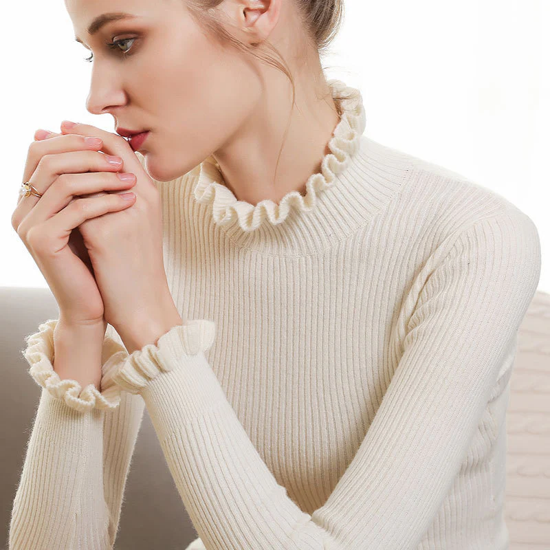 Isla Slim Fit Turtleneck Sweater | Ruffled Ribbed Sweater - Image 5