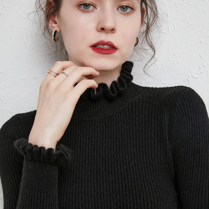 Isla Slim Fit Turtleneck Sweater | Ruffled Ribbed Sweater - Image 7
