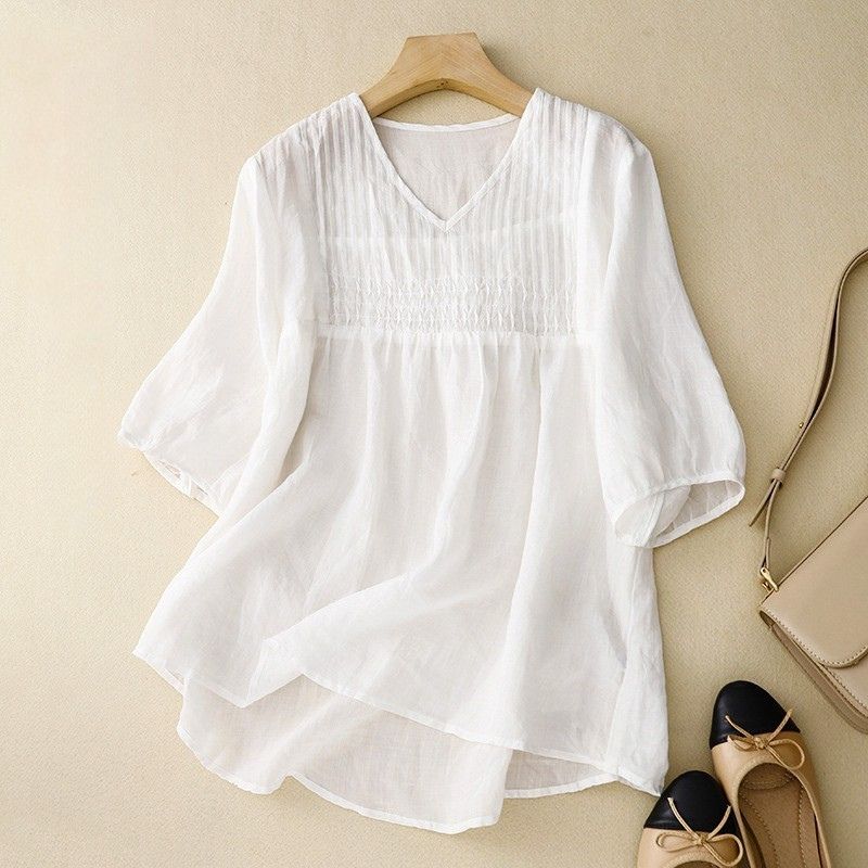 Isla Smocked Blouse | Flowy Fit V-Neck Blouse - Image 4