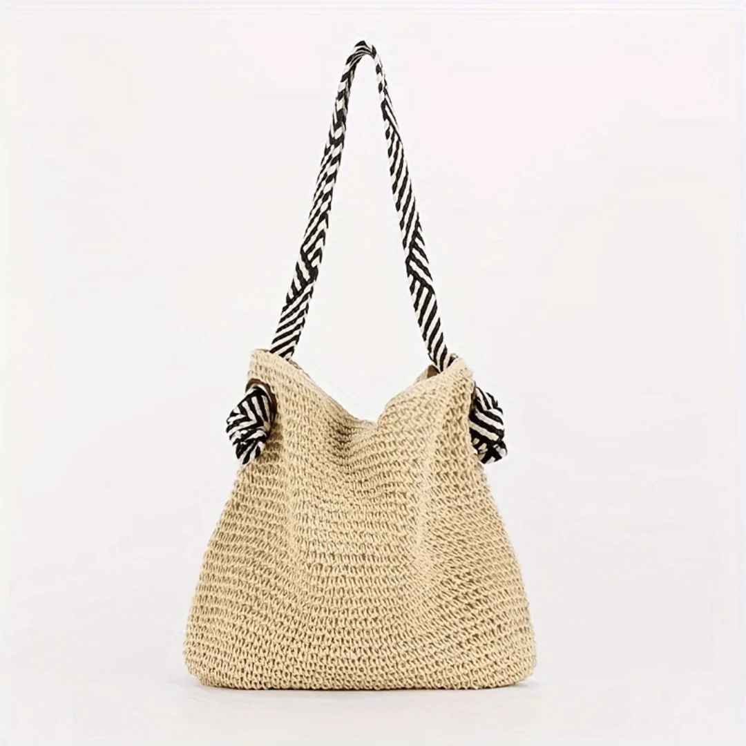 Isla Unstructured Tote Bag | Bow Detail Striped Handles Tote Bag - Image 3