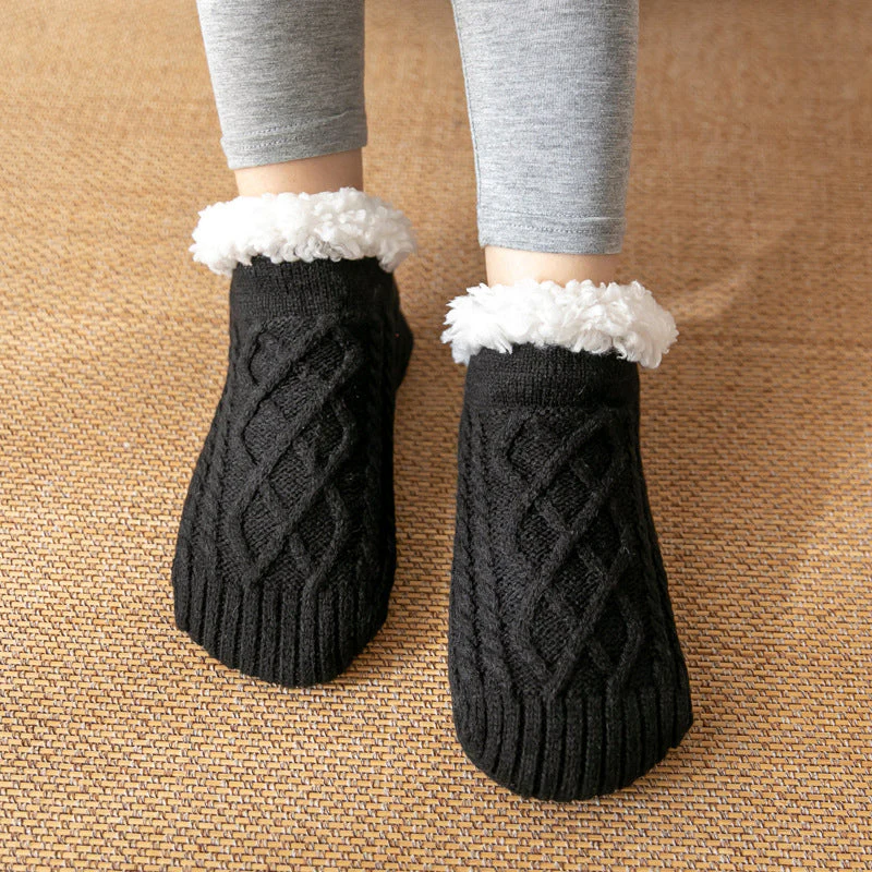 Isla Fitted Slipper Socks | Cable Knit Fur Trim Ankle-Length Slipper Socks - Image 8