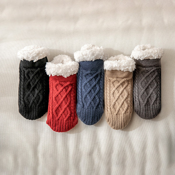 Isla Fitted Slipper Socks | Cable Knit Fur Trim Ankle-Length Slipper Socks - Image 9