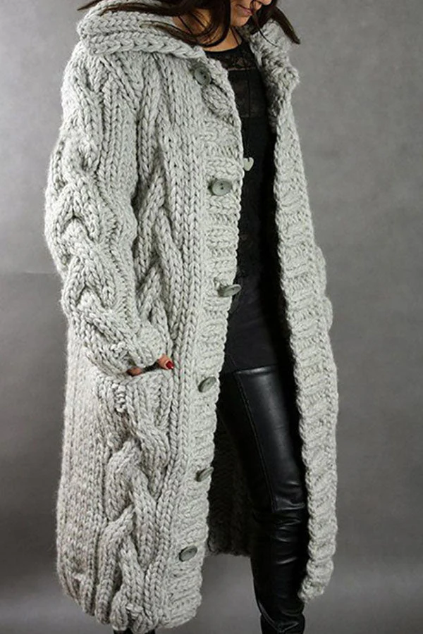 Isla Maxi Cardigan Coat | Hooded Button Front Pockets Cardigan Coat - Image 2