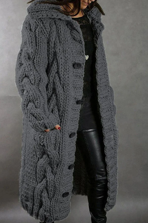 Isla Maxi Cardigan Coat | Hooded Button Front Pockets Cardigan Coat - Image 3