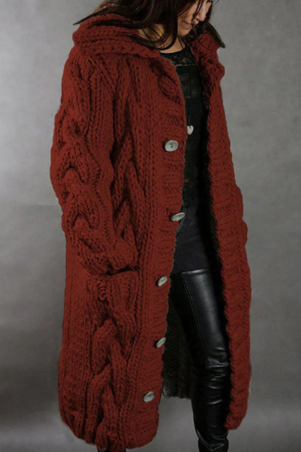 Isla Maxi Cardigan Coat | Hooded Button Front Pockets Cardigan Coat - Image 7