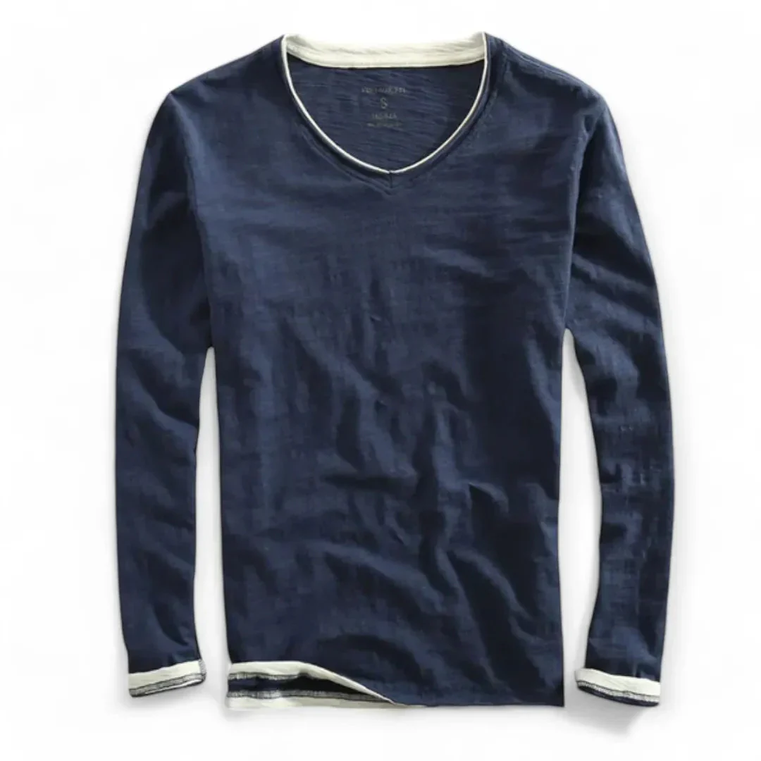 Jack Classic Fit Long Sleeve Shirt | V-Neck Contrasting Trim Shirt