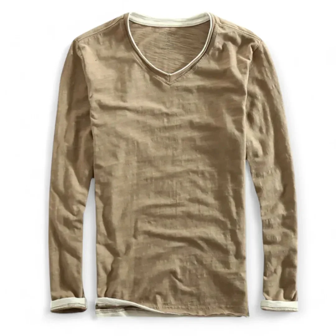 Jack Classic Fit Long Sleeve Shirt | V-Neck Contrasting Trim Shirt - Image 2