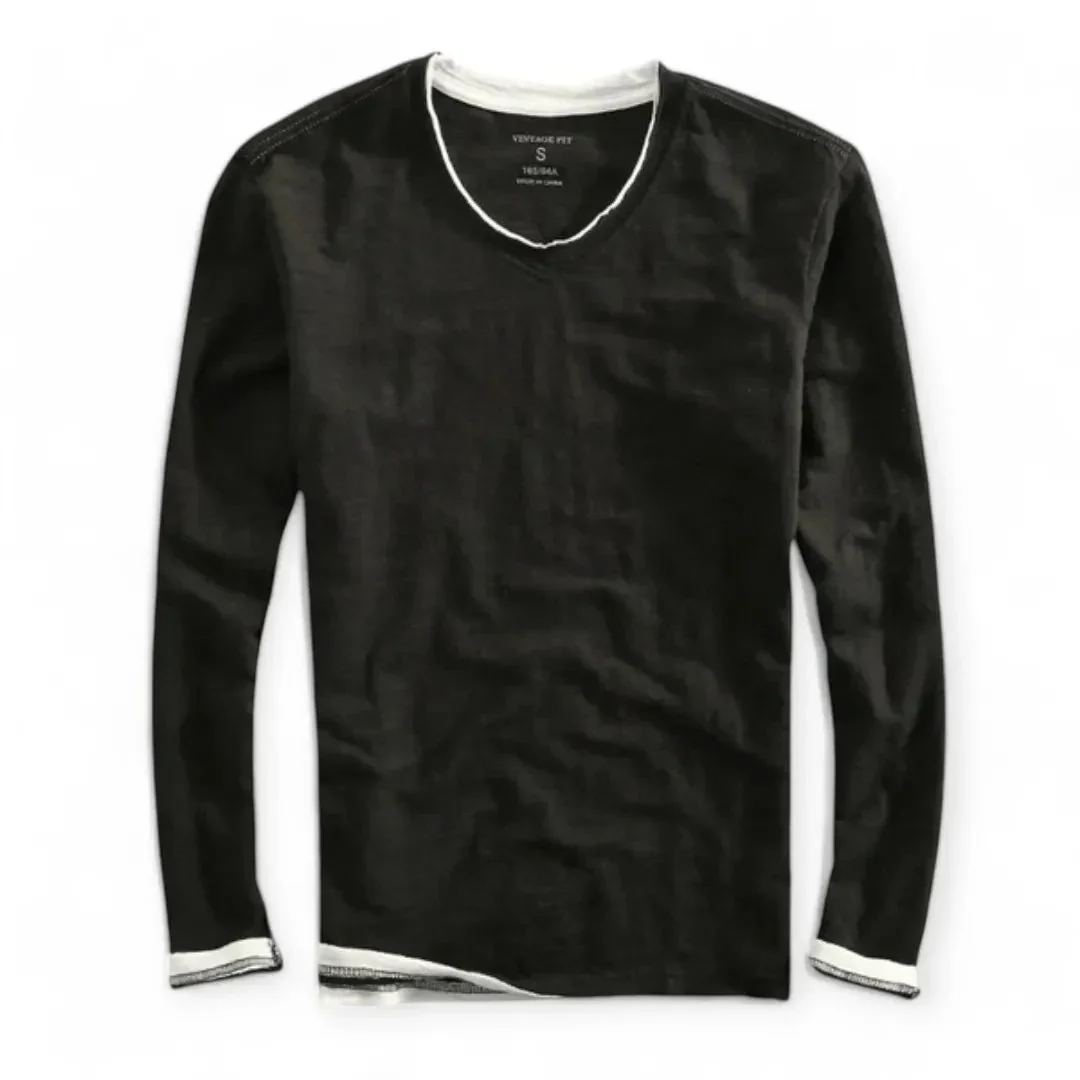 Jack Classic Fit Long Sleeve Shirt | V-Neck Contrasting Trim Shirt - Image 3