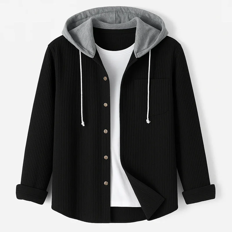 Jack Ribbed Relaxed Fit Overshirt | Hooded Button Front Overshirt - Image 4