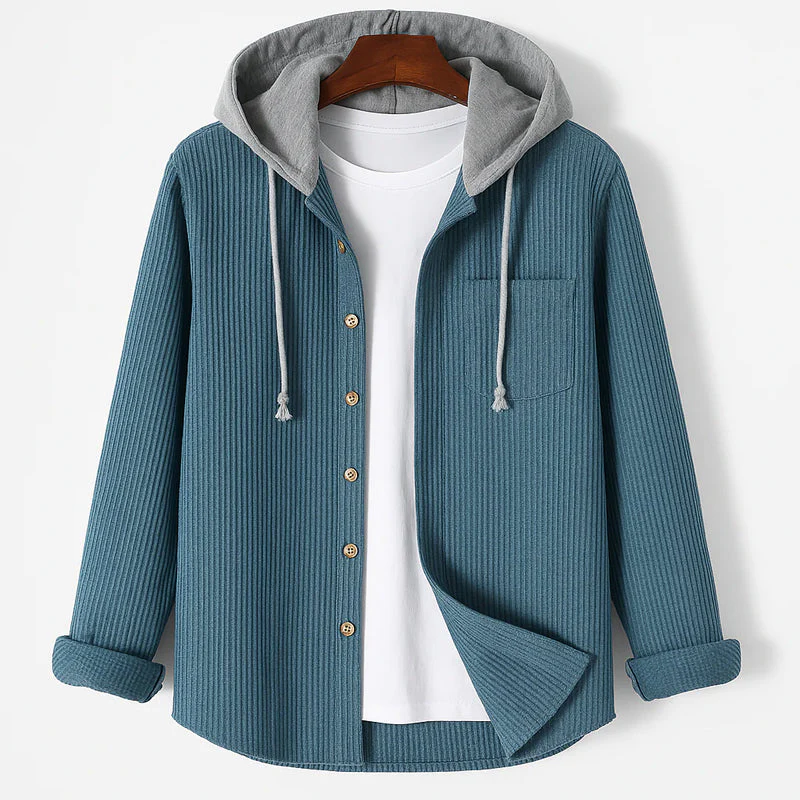 Jack Ribbed Relaxed Fit Overshirt | Hooded Button Front Overshirt - Image 5