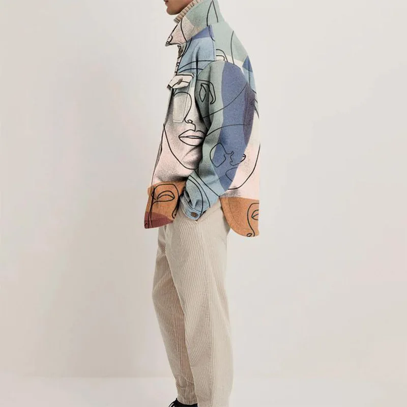 Jack Relaxed Fit Shirt Jacket | Collared Abstract 3D Printed Shirt Jacket - Image 3