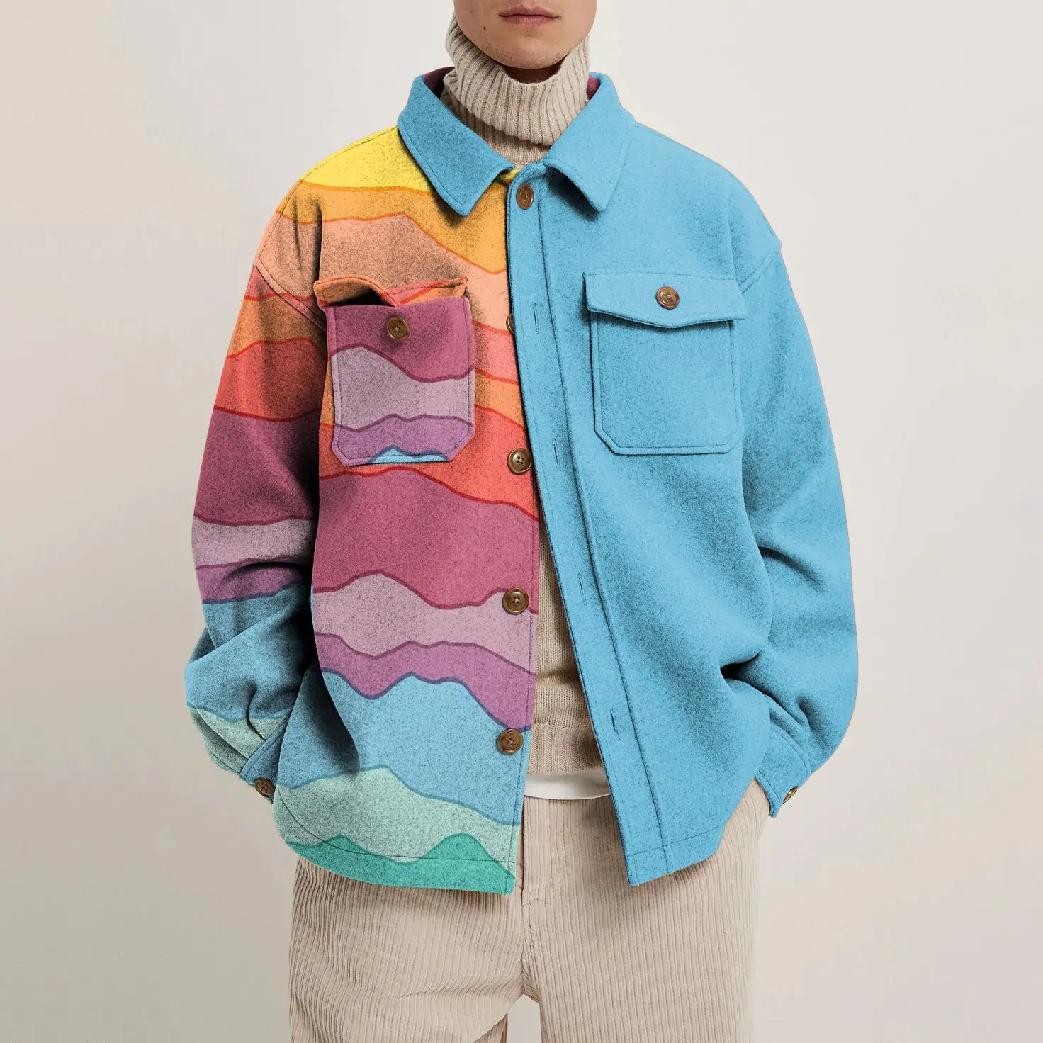 Jack Relaxed Fit Shirt Jacket | Collared Abstract 3D Printed Shirt Jacket - Image 6