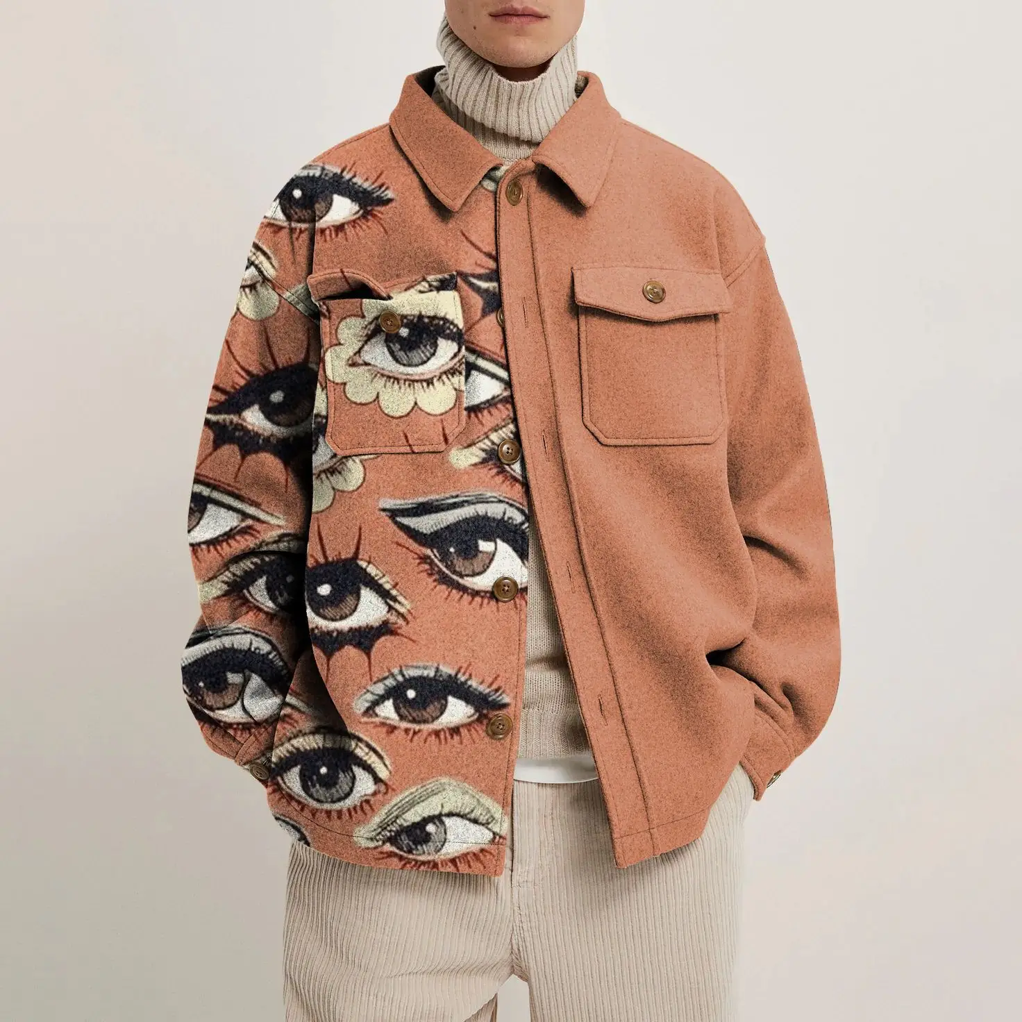 Jack Relaxed Fit Shirt Jacket | Collared Abstract 3D Printed Shirt Jacket - Image 7