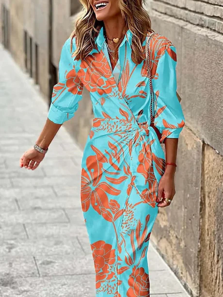 Jasmine Dress | Printed Waist-Cinching Shirt Dress - Image 4