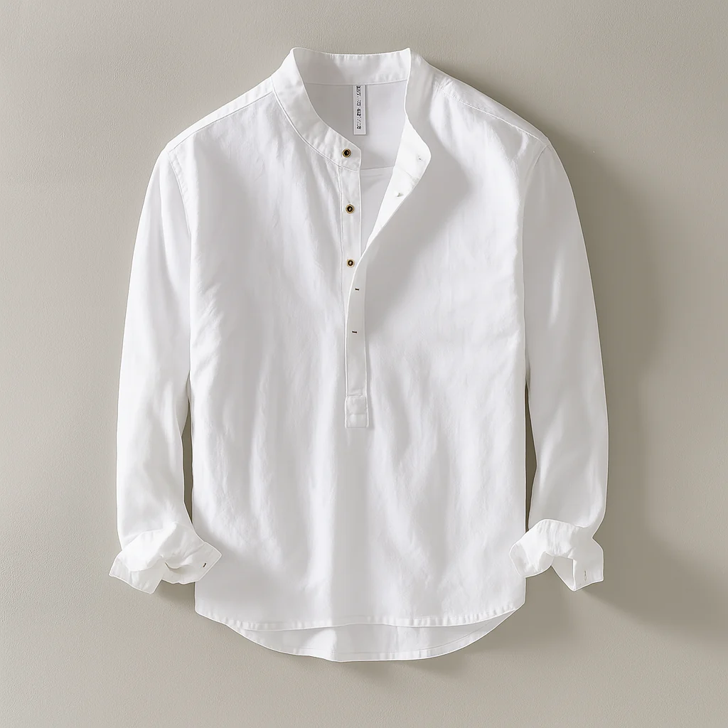 Joshua Relaxed Fit Henley Shirt | Band Collar Long Sleeve Shirt - Image 3