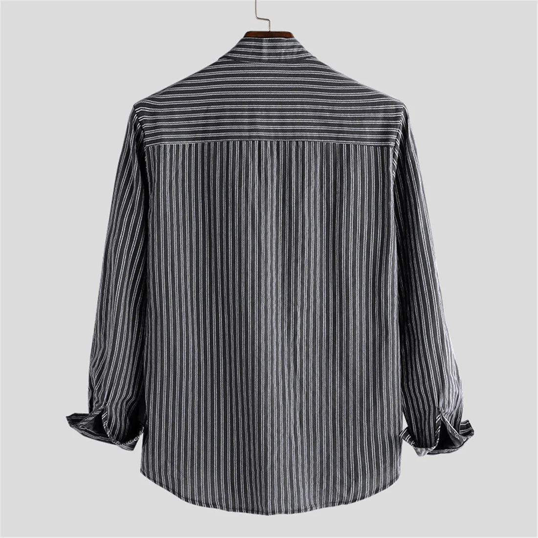 Leo Relaxed Fit Band Collar Shirt | Striped Hip-Length Shirt - Image 6