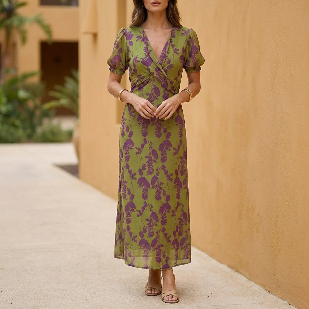 Lily A-Line Maxi Dress | Puff Sleeve V-Neck Dress