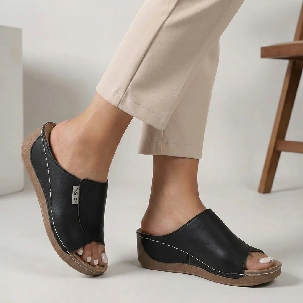 Liora Orthopedic Open-Toe Comfort Sandals | Supportive Slip-On Wedge Sandals - Image 2