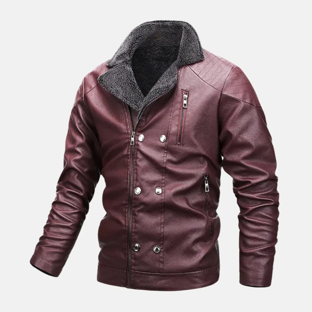 Men’s Faux Leather Jacket – Shearling Lined – Quilted Shoulders – Zip Button Closure - Image 4