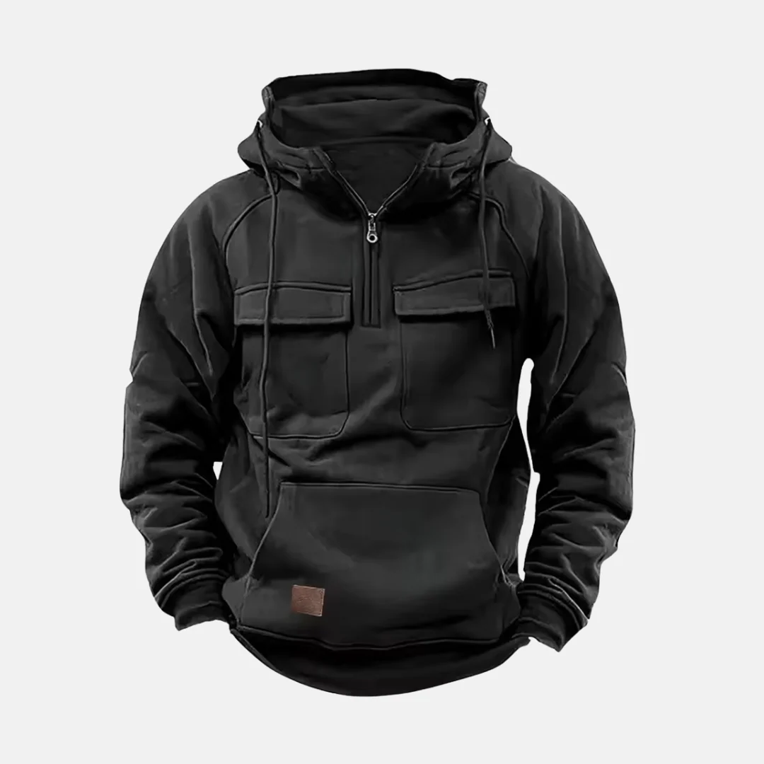 Men’s Hooded Jacket – Relaxed Fit – Leather Look – Half Zip – Multiple Pockets – Casual Style - Image 4