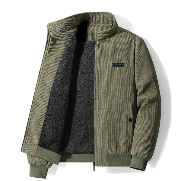 Men’s Jacket – Corduroy – Fleece Lined – Casual Fit – Zip Front – Standing Collar - Image 3