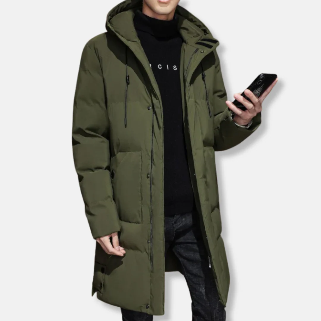 Men’s Long Coat – Quilted Insulating Fabric – Hooded – Ribbed Cuffs – Regular Fit