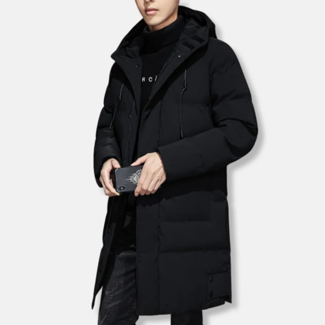 Men’s Long Coat – Quilted Insulating Fabric – Hooded – Ribbed Cuffs – Regular Fit - Image 2