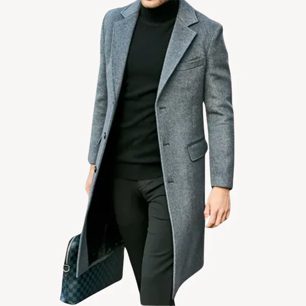 Men’s Overcoat – Wool Blend – Tailored Fit – Full Length – Classic Lapels – Formal Style - Image 3