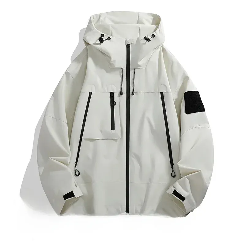 Men’s Oversized Jacket – Windproof – Hooded – Zip Pockets – Adjustable Cuffs