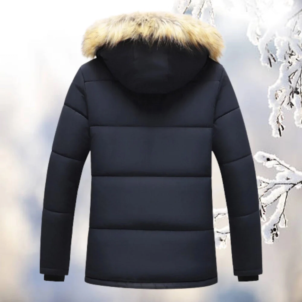 Men’s Parka Jacket – Relaxed Fit – Quilted Padding – Fleece Lined – Faux Fur Hood - Image 4
