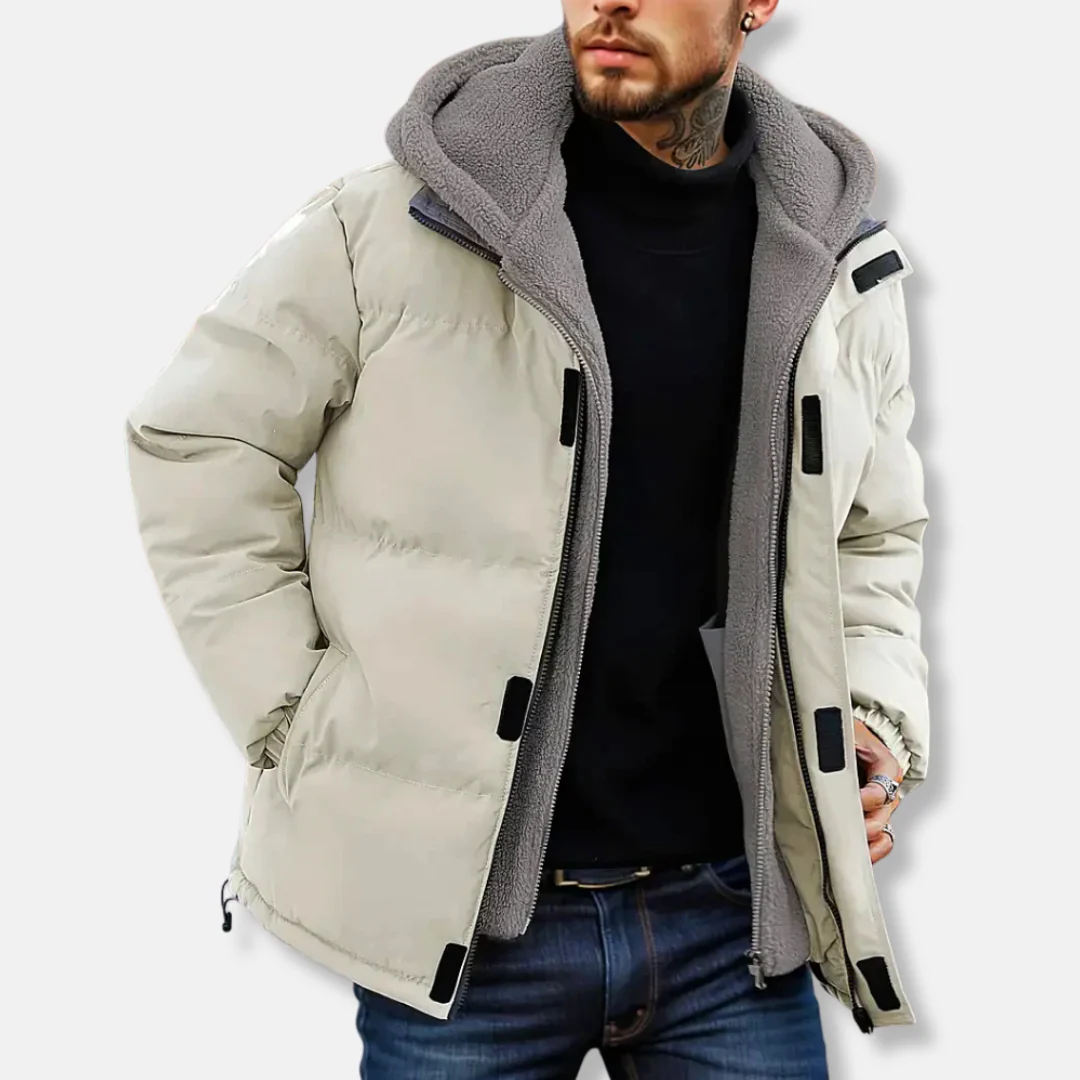 Men’s Puffer Jacket – Quilted Insulated Design – Fleece Lined Hood – Adjustable Fit - Image 3