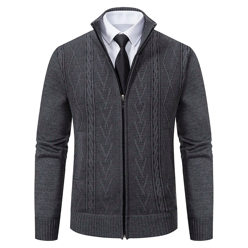 Men’s Zip-Up Vest – Slim Fit – Knitted Pattern – High Collar – Soft Wool Blend - Image 3