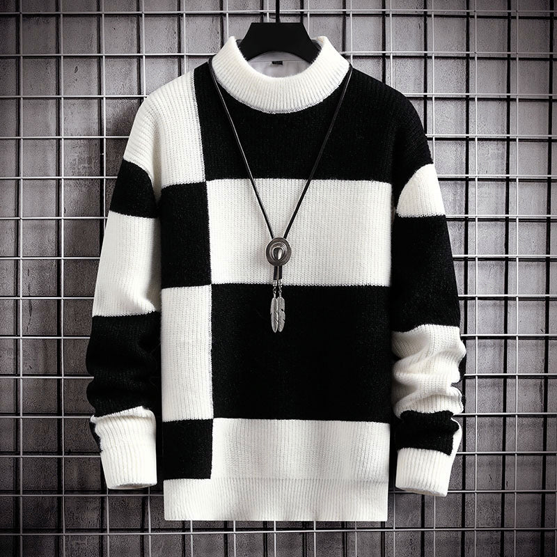 Oliver Check Hip-Length Sweater | Ribbed Knit Sweater - Image 3