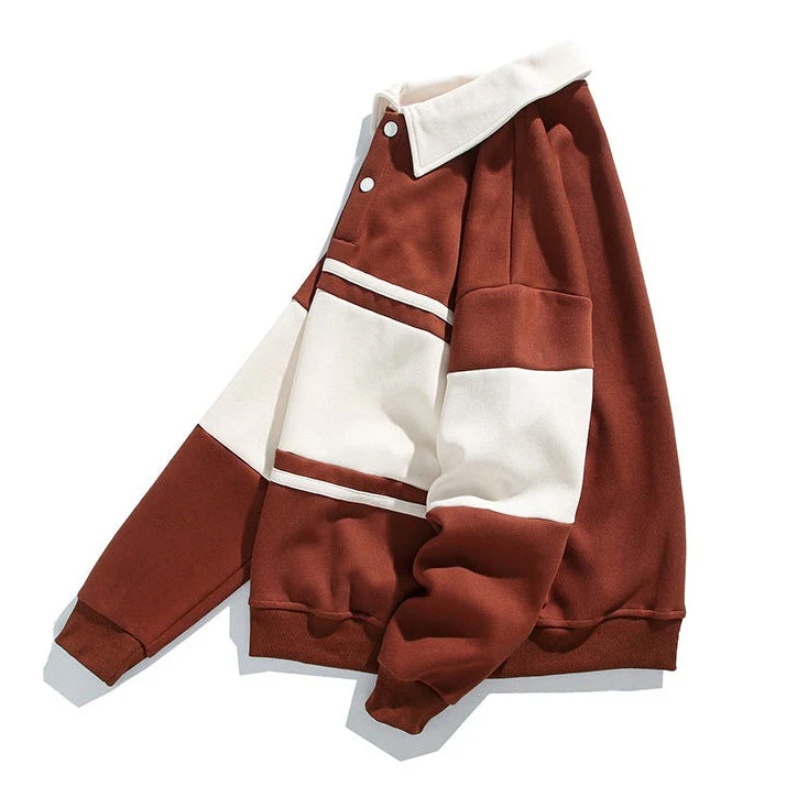Oliver Oversized Polo Sweatshirt | Striped Collared Long Sleeve Sweatshirt - Image 9