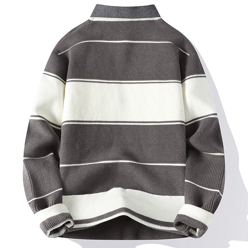 Elton Striped Collar Pullover Sweater | Ribbed Knit Relaxed Fit Sweater - Image 4