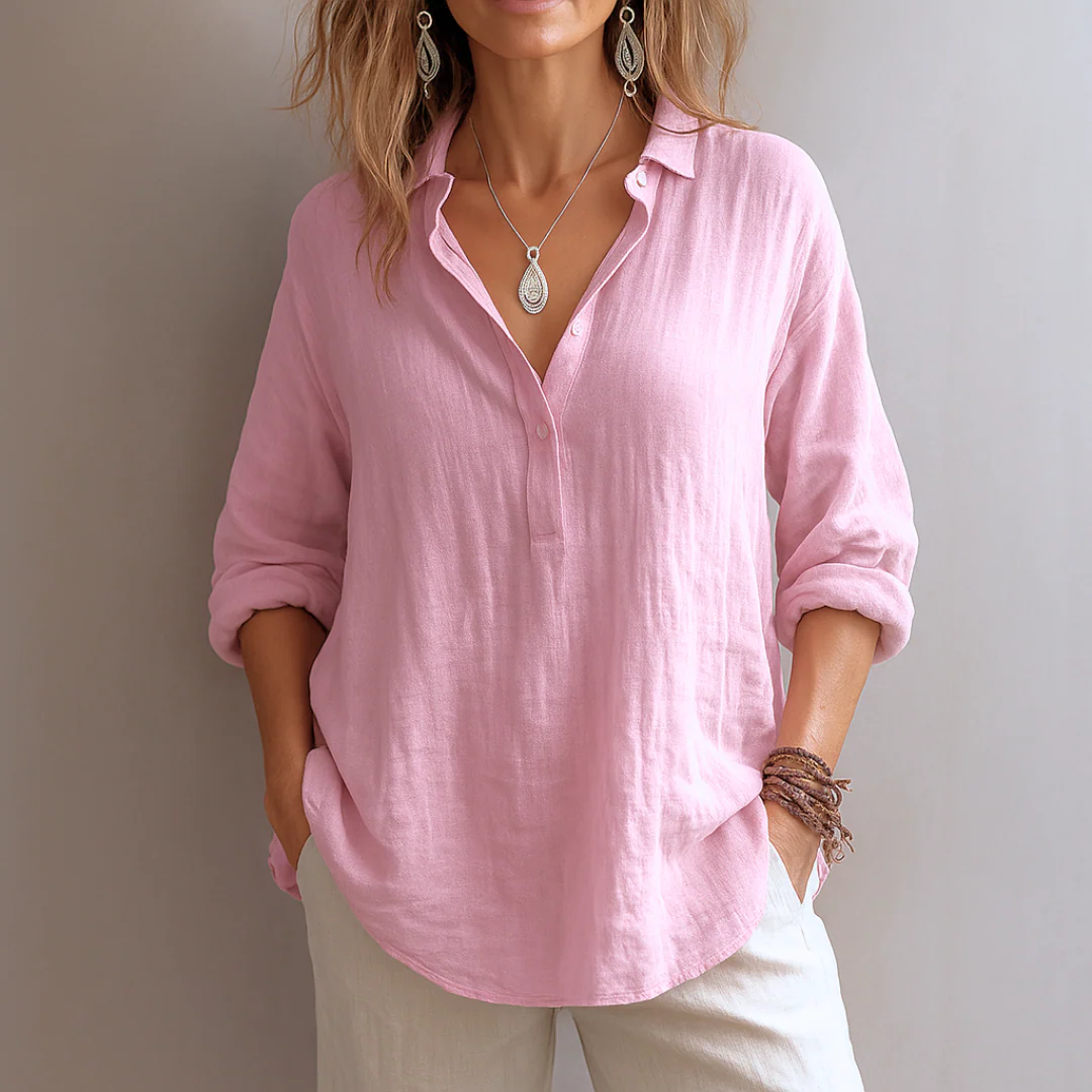 Olivia Relaxed Fit Blouse | Collared Button Placket Blouse
