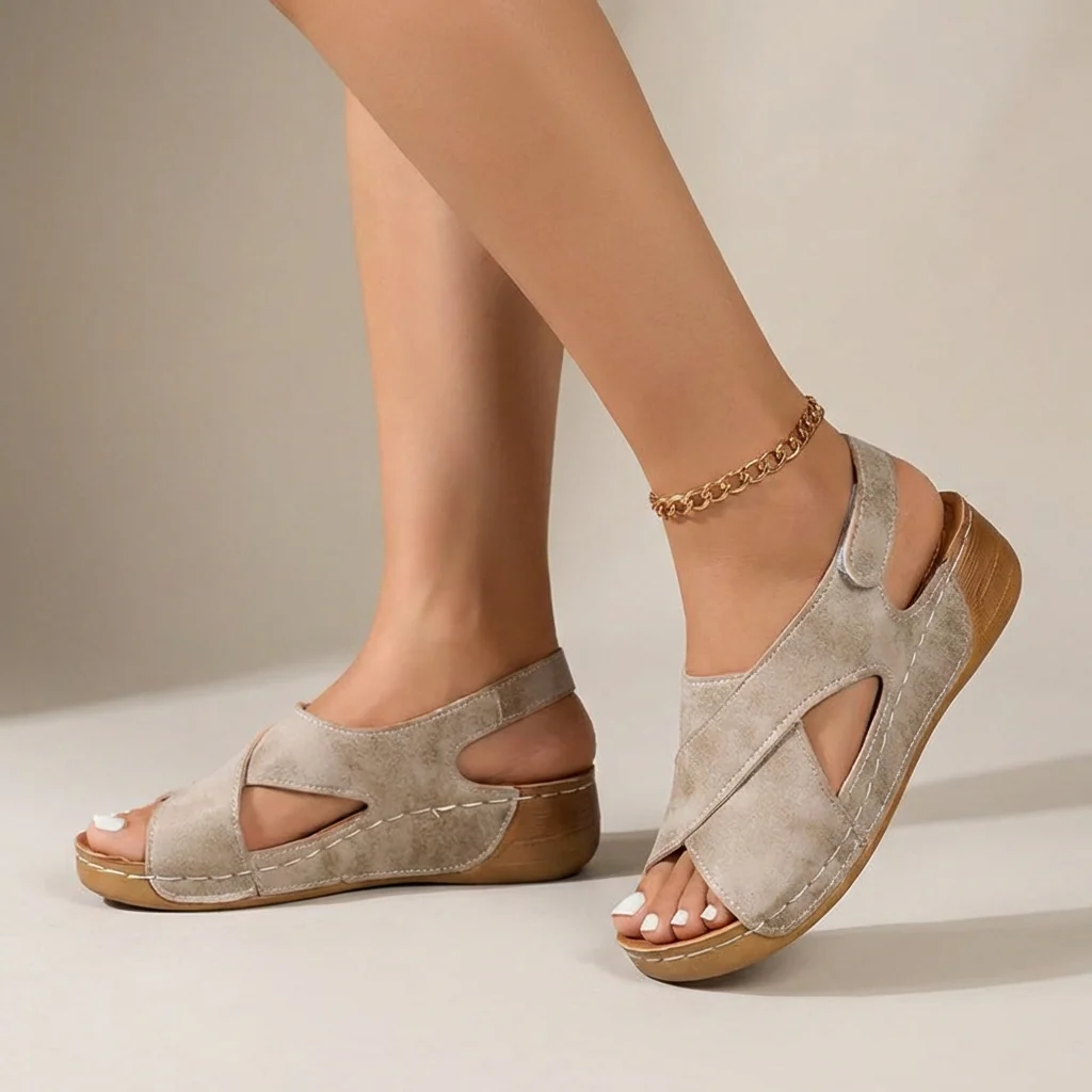Olivia Comfort Fit Sandals | Wedge Heel Open Toe Sandals - Image 2