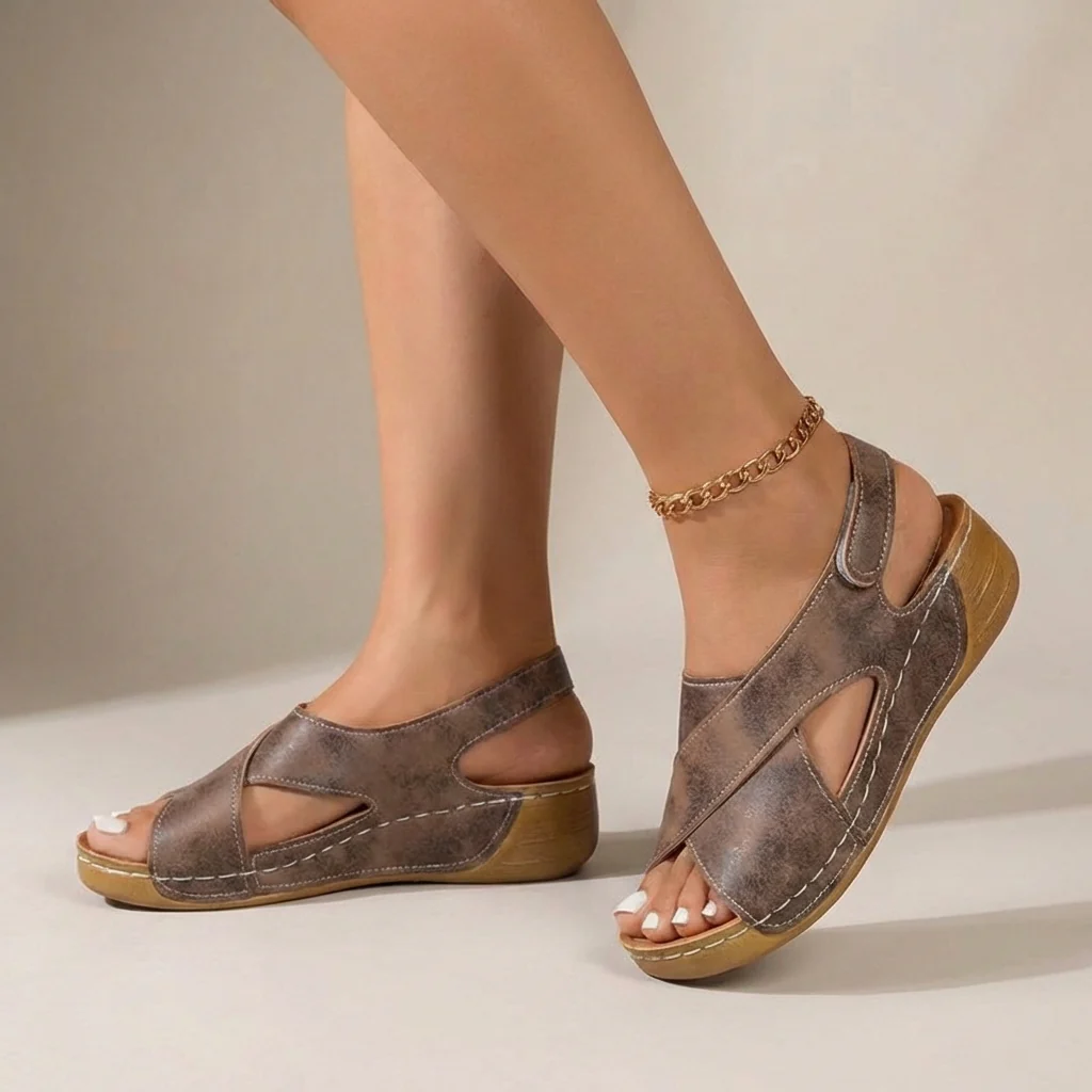 Olivia Comfort Fit Sandals | Wedge Heel Open Toe Sandals - Image 4