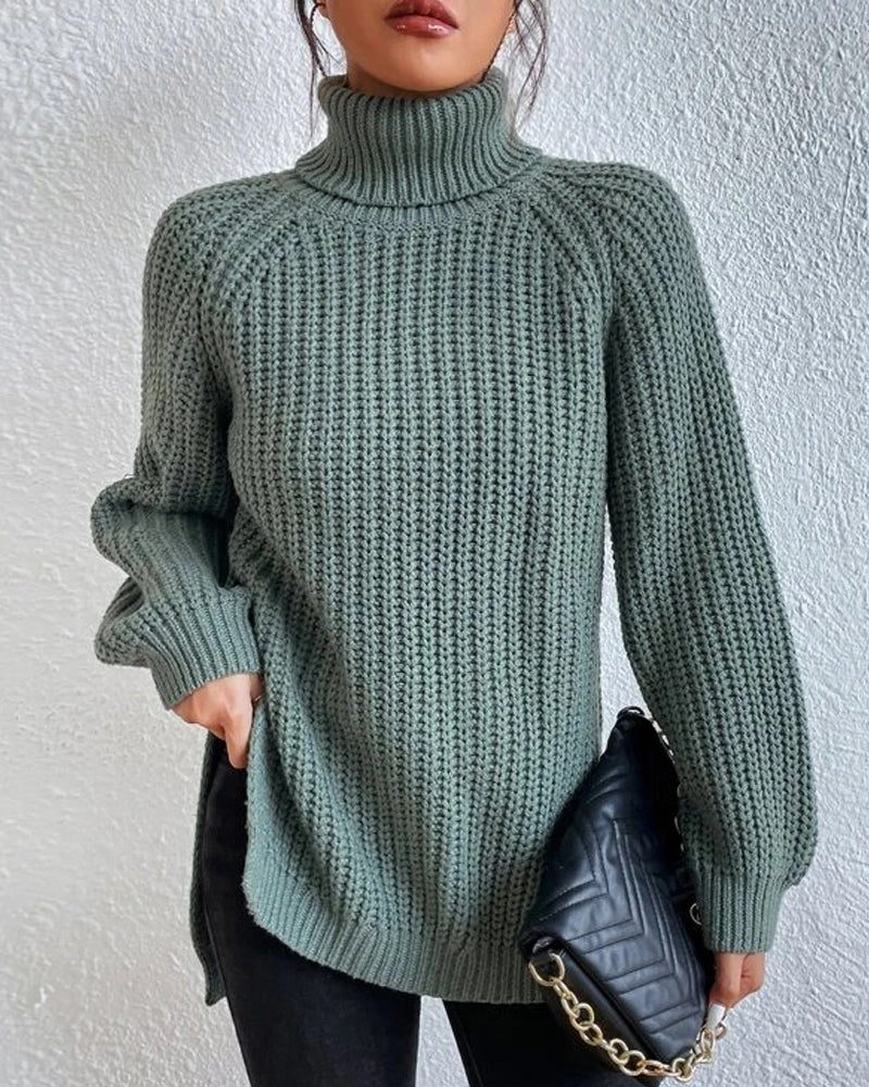 Olivia Relaxed Fit Turtleneck Sweater | Ribbed Raglan Sleeve Sweater - Image 13
